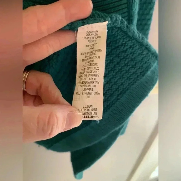 Woman’s L.L.Bean Teal Waffle Knit Button Up Long Sleeve Chunky Cardigan Size M - Picture 6 of 10